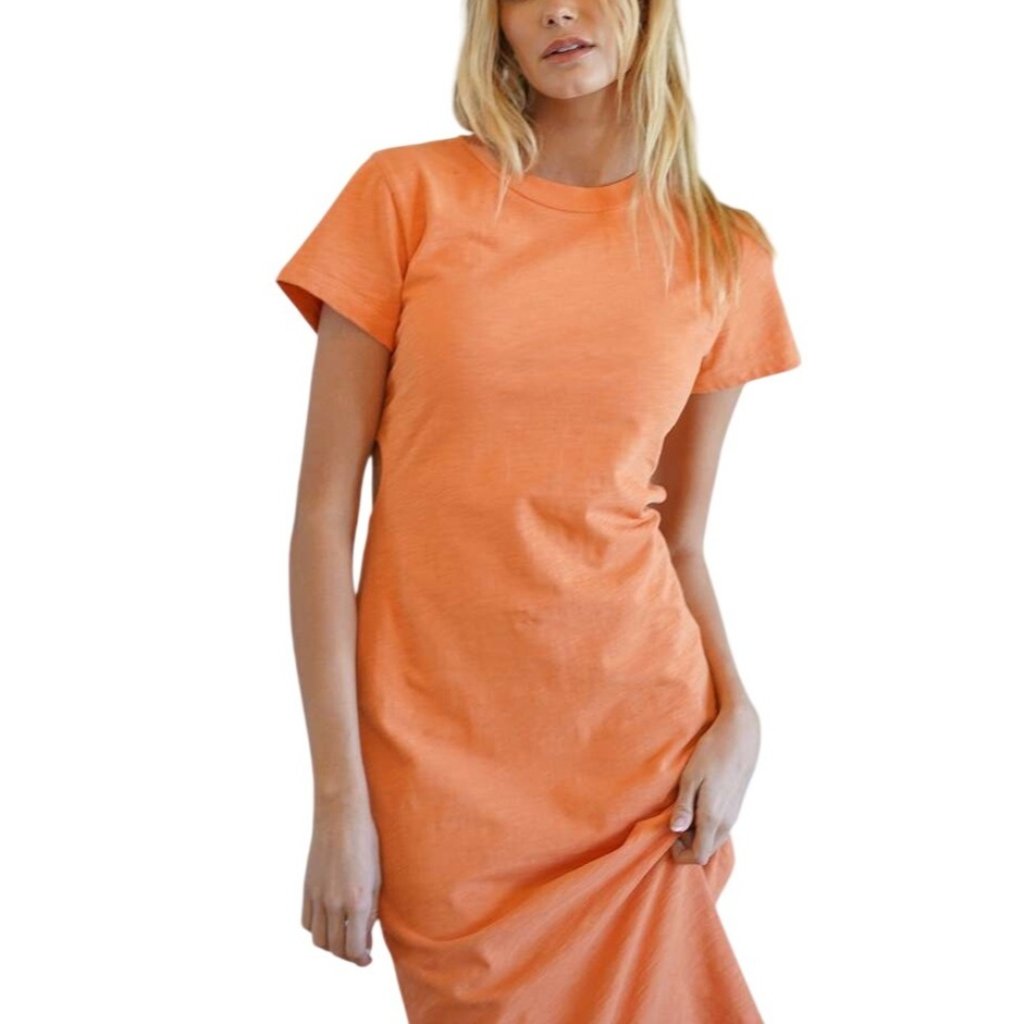 Lna Clothing Women Size S Mayer Tee Slub Dress Cutout Orange Cotton Usa New $156